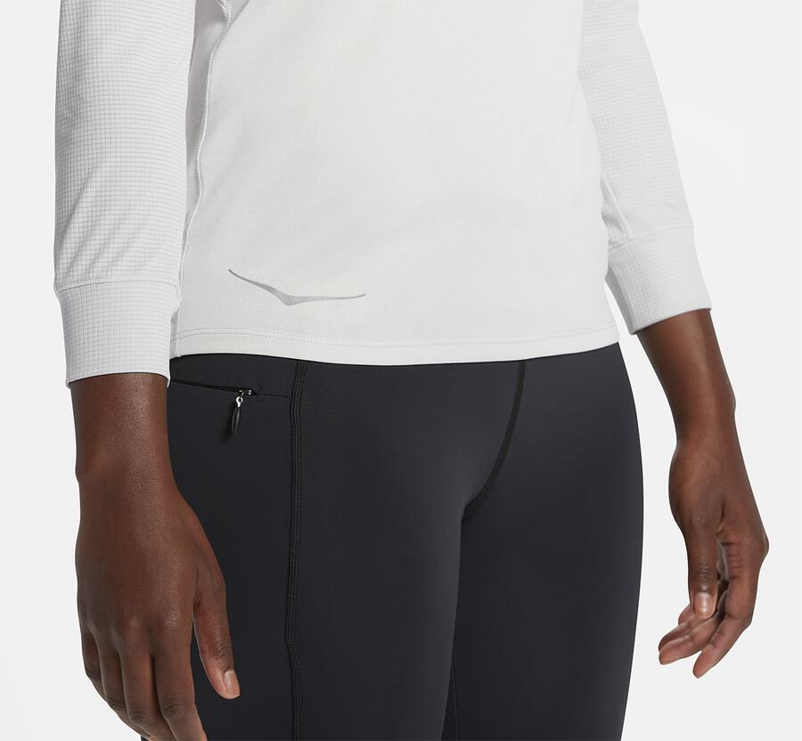 Hoka Australia One One Performance 3/4 Sleeve - Womens Tops White - WZIFA-4795